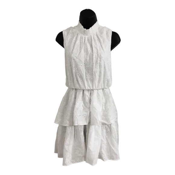 Laundry white eyelet elastic waist tiered neck tie sleeveless dress size 8 new - Picture 11 of 16